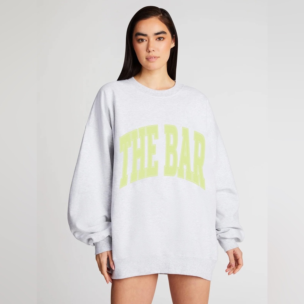 THE BAR VARSITY SWEATSHIRT LT HEATHER GREY/ LIME Size L